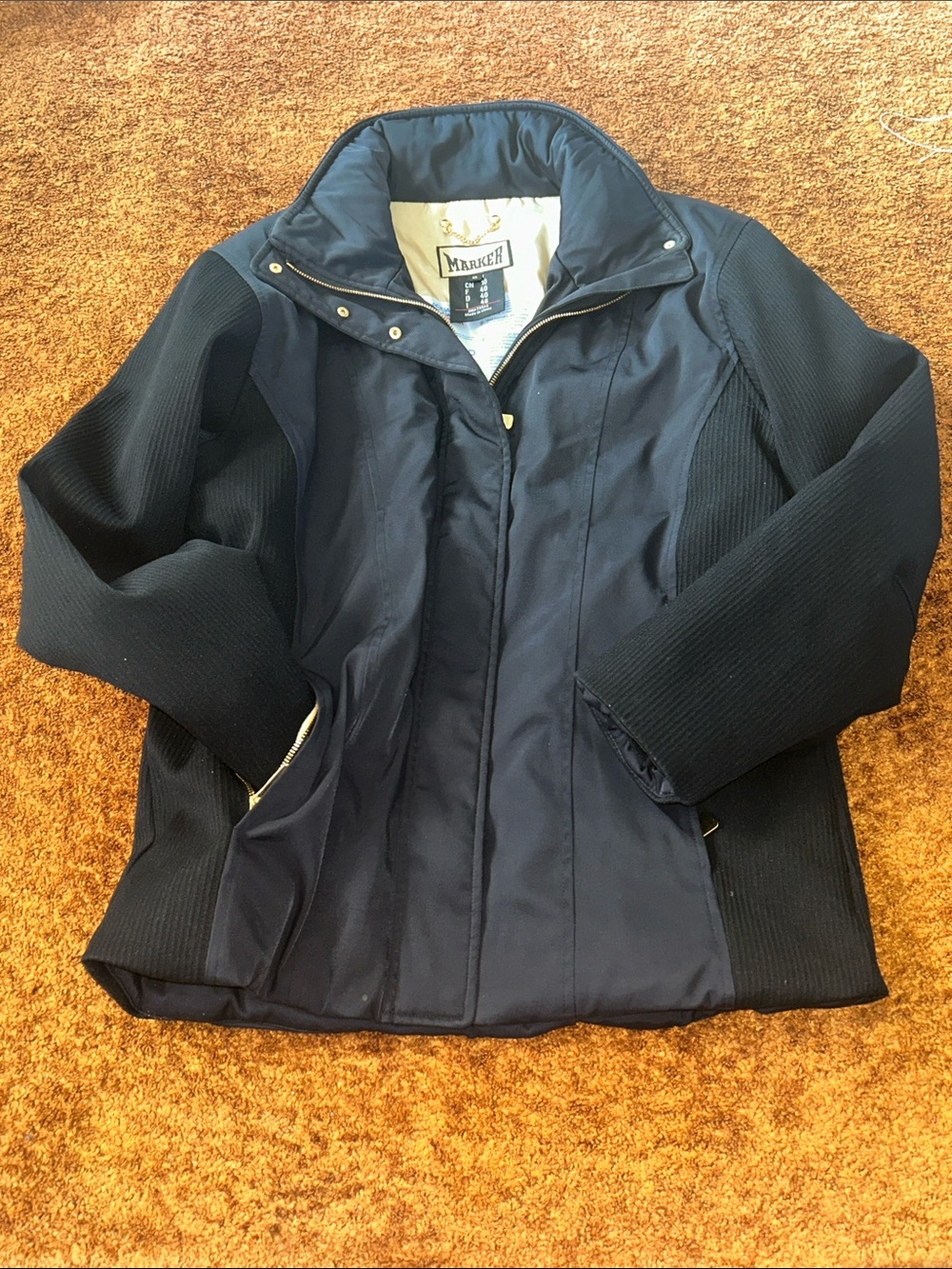 Marker Navy Quilted Utility Jacket with Knit Sleeves